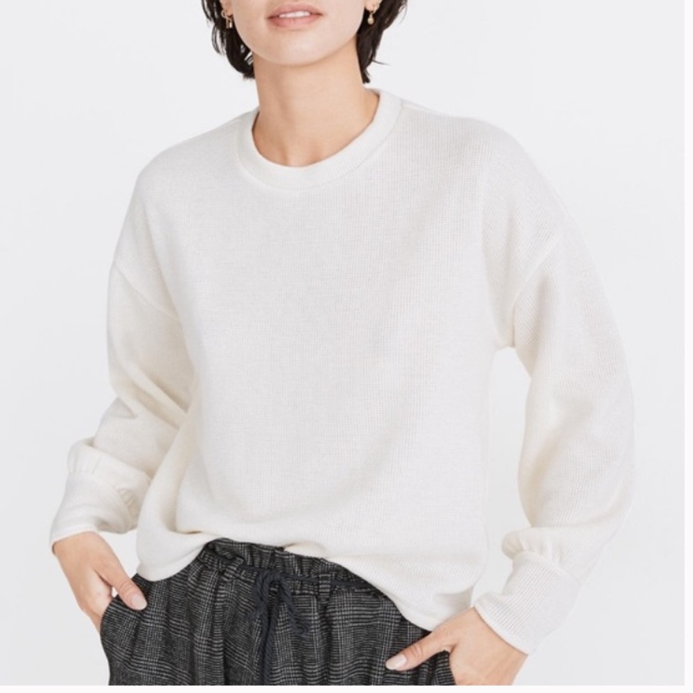 Madewell Brushed Knit Puff-Sleeve Top in Antique Cream Sz XS